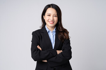 Asian businesswoman portrait, isolated on white background