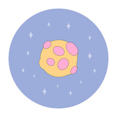 isolated planet space emblem, icon in flat style in bright colors