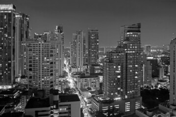 Monochrome Image of Bangkok Downtown Skyline at Night