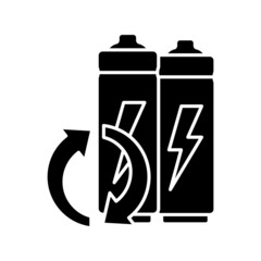 Lithium-ion battery recycling black glyph icon. Electronic waste disposal. Discharged accumulator reuse. Environment protection. Silhouette symbol on white space. Vector isolated illustration