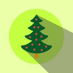 Christmas tree flat vector design. Simple green tree with red dot ornament. Cute plant design.