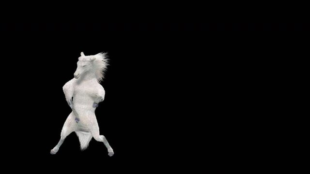 White Horse Dancing, 3d rendering, Animation Loop, cartoon, included in the end of the clip with Luma matte.