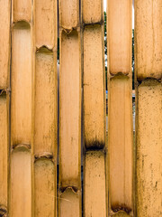 Old brown tone bamboo simple wall or Bamboo fence texture background for interior or exterior design vintage tone. Brown bamboo stick pattern backdrop. Local area urban house protection from thief.