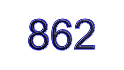 blue 862 number 3d effect white background