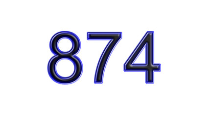 blue 874 number 3d effect white background