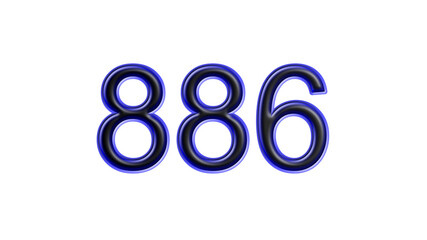 blue 886 number 3d effect white background