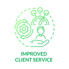 Improved client service green gradient concept icon. Online entrepreneurship abstract idea thin line illustration. E-commerce customers service. E-business. Vector isolated outline color drawing