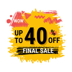 Final sale yellow tag. concept of price list for discounts, of advertising campaign, advertising marketing sales, 40 off discount, unique offer. Vector illustration. limited offer . Isolated on white