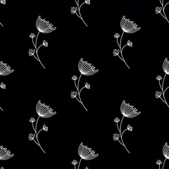 Seamless pattern white plant flower doodle on a white background. For design, textiles, packaging.