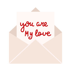 Cute envelope with heart on white background. Happy Valentine's Day.