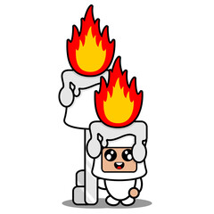 cartoon vector illustration of cute fiery white wax mascot costume character holding candle key