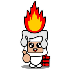 cartoon vector illustration of cute fiery white wax mascot costume character holding a gift