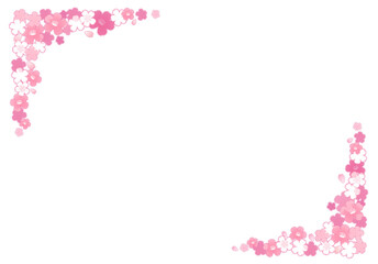 Fototapeta na wymiar イラスト素材: 桜柄のフレーム（桜の下に濃いぼかしあり）片側の飾り　透過＆白バック 