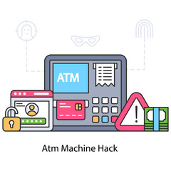 A flat design illustration of atm machine hack 
