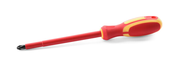 Fototapeta premium Red screwdriver on white background. Electrician's tool