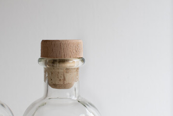 Cork stopper close up in glass bottle