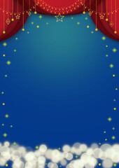 Stage　curtain＆stars　赤いカーテンと星空の枠　玉ボケ　ブルーシー　玉ボケ
