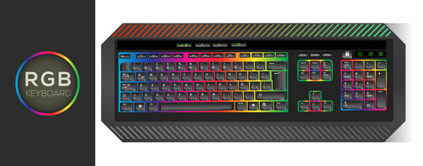 Gaming Keyboard with RGB LED Backlit. Gamer Keyboard Vector Image