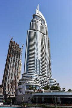 The Address Downtown Dubai in Burj Development Area. Futuristic hotel and residential skyscraper on September 28, 2018 in Dubai, United Arab Emirates.