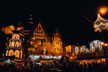 Night photo of the Christmas market in Wrocław