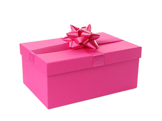 Obraz premium Pink gift box with bow isolated on white