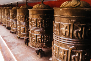 Traditional  prayer wheel at temple in Kathmandu, Nepal