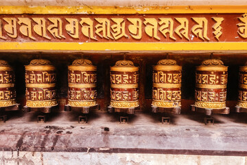 Traditional  prayer wheel at temple in Kathmandu, Nepal