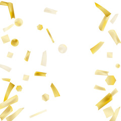 Gold confetti. Vivid blur effect. Festive foil. Great design for any purpose. Holiday, birthday. Gold glitter. Light glare..
