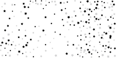 Silver star confetti. Falling stars on a white background. Illustration of flying shining stars. Decorative element. Suitable for your design, postcards, invitations, gift, vip.