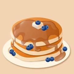 Pancakes with toppings. pancakes on white plate. baking with syrup or honey. breakfast concept. fluffy pancake. flat illustration.
