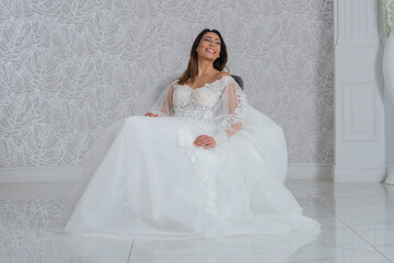 Girl with wedding dress posing for photo shoot