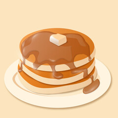 Pancakes with toppings. pancakes on white plate. baking with syrup or honey. breakfast concept. fluffy pancake. flat illustration.