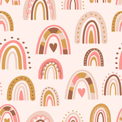 Motifs harmonieux d& 39 arc-en-ciel Boho dans des couleurs neutres. Fond bohème bébé. Illustration vectorielle pour la décoration de pépinière, impression, t-shirt.