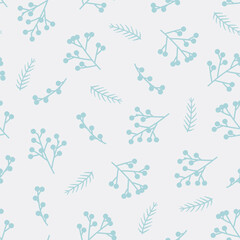 Seamless floral Christmas pattern. Vector illustration for design, fabric or wrapping paper, greeting cards.