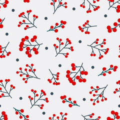 Seamless floral Christmas pattern. Vector illustration for design, fabric or wrapping paper, greeting cards.