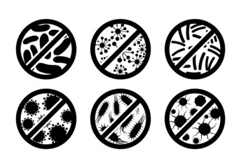 Antibacterial antiviral icon germ. Virus bacteria vector stop symbol. Anti covid sign kill germ icon - obrazy, fototapety, plakaty