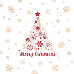 A beautiful Christmas tree made of snowflakes and a delicate background. Merry Christmas.