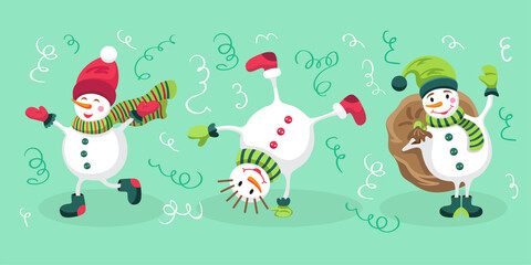 Winter Set with cartoon snowmans