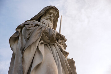 Detail of the statue of Saint Paul, made of Carrara marble, inside the quadriporticus of the papal...
