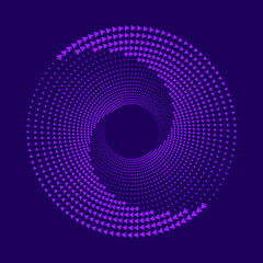 Abstract violet tiny triangles in circle form. Halftone dots. Trendy design element for border frame, logo, symbol, web, prints, posters, template, pattern and abstract background
