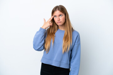 Fototapeta premium Young blonde woman isolated on white background with problems making suicide gesture