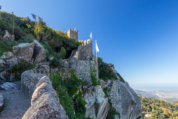 Castle of the Moors or Castelo dos Mouros a hilltop medieval castle located in Portugal - obrazy, fototapety, plakaty