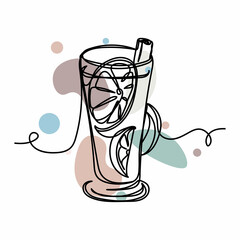 Vector abstract continuous one single simple line drawing icon of  hot christmas winter tea drink in silhouette sketch. Perfect for greeting cards