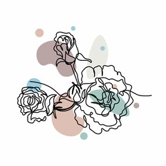 Vector abstract continuous one single simple line drawing icon of  bouquet of roses in silhouette sketch. Perfect for greeting cards