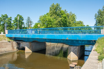 Blue Bridge over the Obvodny Canal in Kronstadt on Kotlin Island, Russia