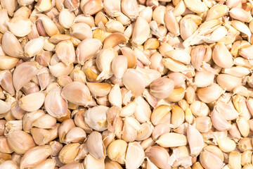 Food backgrounds. Garlic on basket in supermarket.