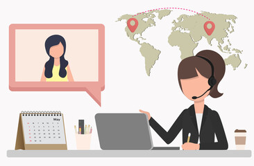 Call center staff contact the customer to inform the delivery location. Customers can follow through call center or online application. EPS10 Vector Illustration.