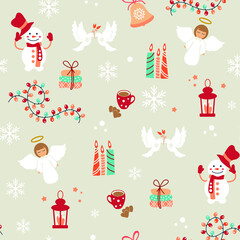Beautiful Christmas background, vector seamless pattern. New year christmas winter pattern for textile print, wallpaper, fill, fabric, postcard, wrapping paper