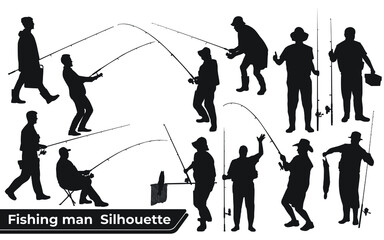 Collection of Fisherman silhouettes in different positions