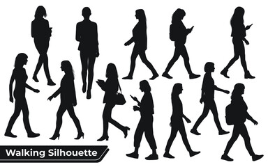 Collection of Walking Woman silhouettes in different poses